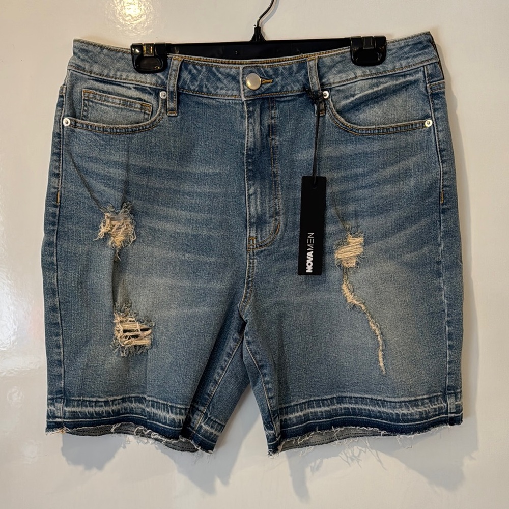 Light Blue Distressed Jean Shorts with Raw Hem